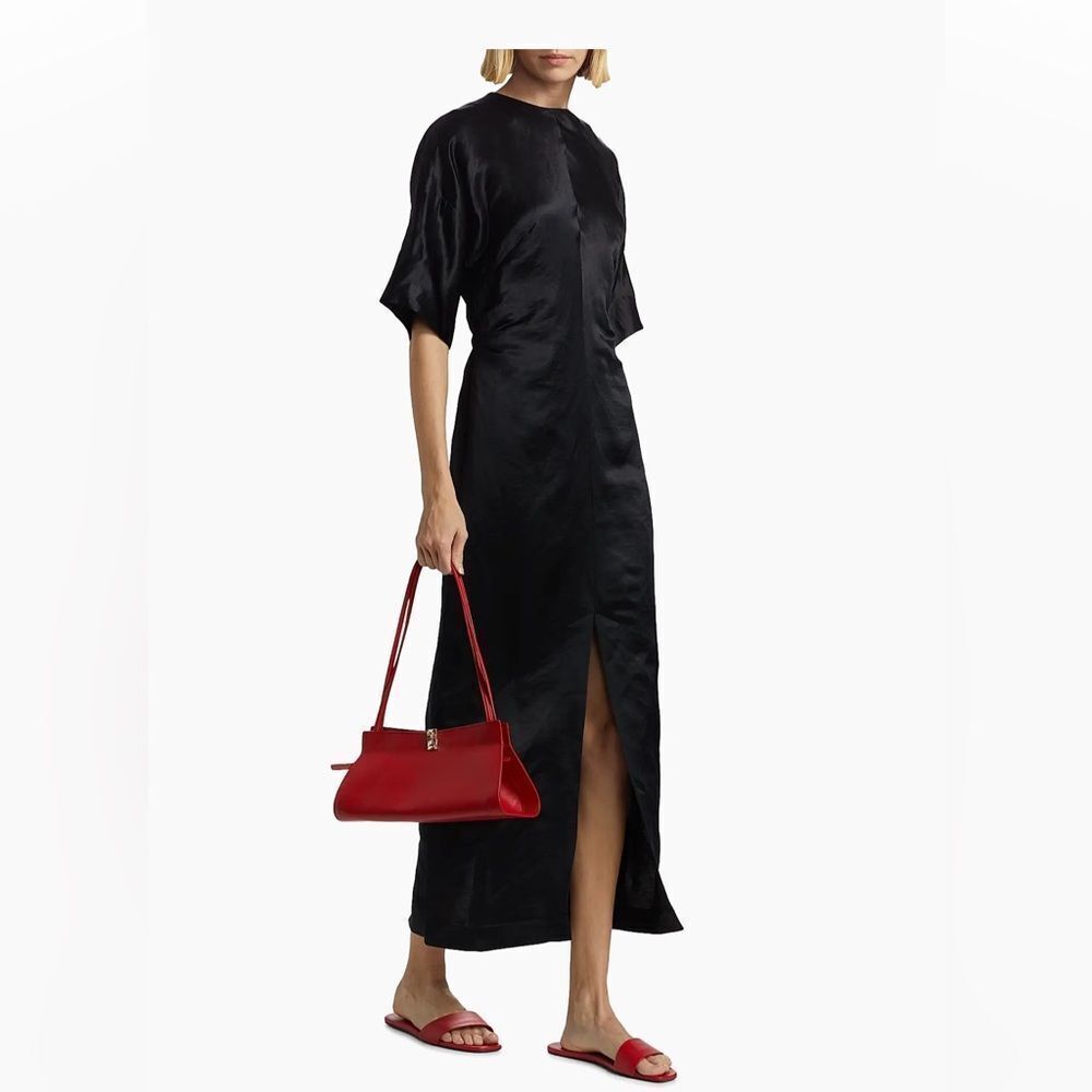 NWT Loulou De Saison Ruby Fitted Short Sleeve Dress In Black Silk Blend M $500 - Picture 1 of 4